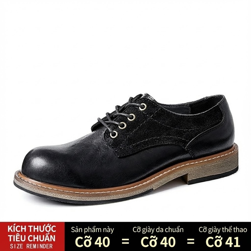 Giày Tây Buộc Dây Nam Da Bò Chiều Cao Đế Khoảng 3cm Màu Nâu, Be