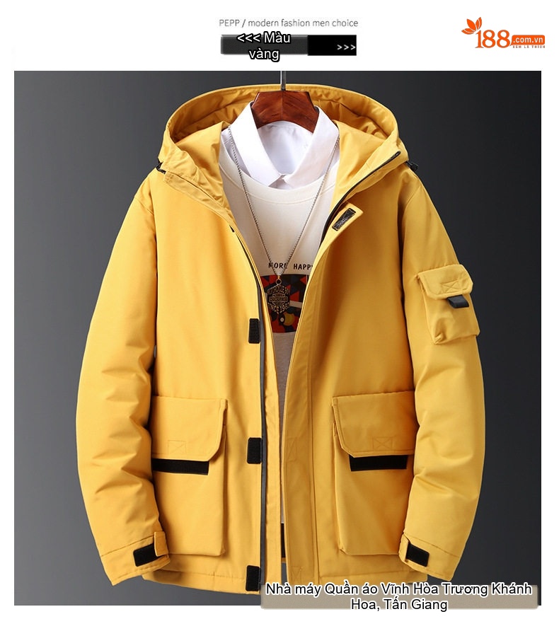 Áo Khoác Phao Nam Dáng Ngắn Có Mũ Phong Cách Hàn Quốc Màu Xanh, Đen, Kem, Vàng chi tiết 18
