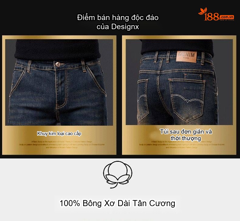 Quần Jean Nam Ống Đứng Vừa Vặn Phong Cách Retro Vải Denim Màu Xanh Dương chi tiết 7
