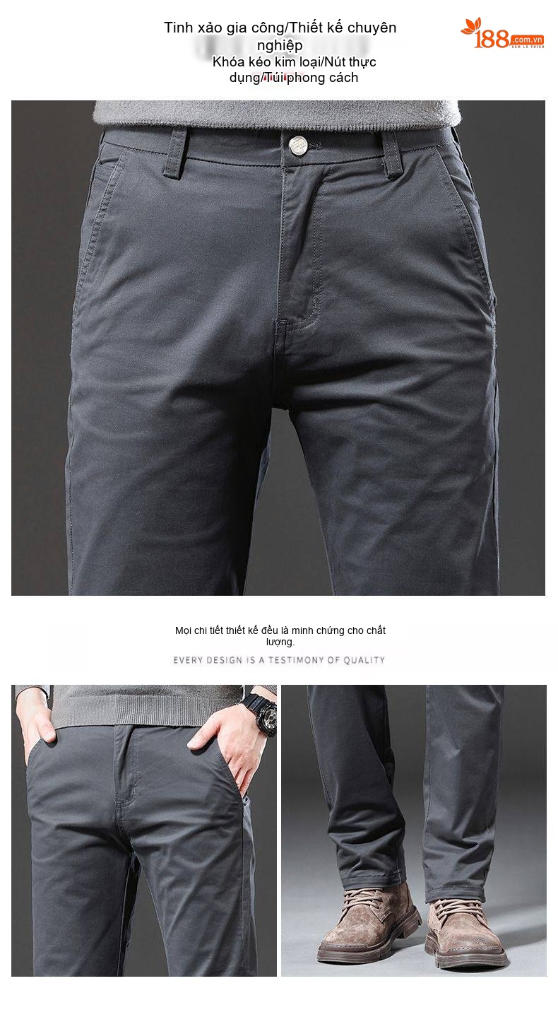 Quần Dài Cotton Nam Ống Đứng Co Giãn Thoải Mái Màu Đen, Xám, Nâu, Xanh Navy chi tiết 7
