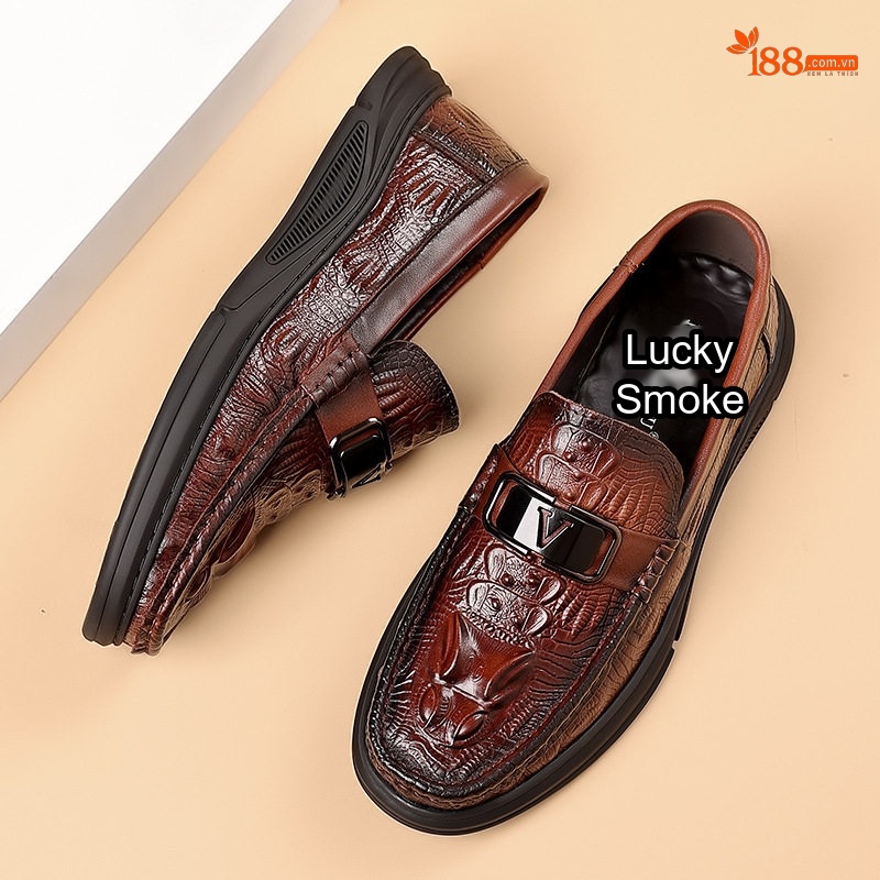 Giày Lười Nam Da Bò Mềm Chiều Cao Đế Khoảng 3cm Màu Nâu, Đen