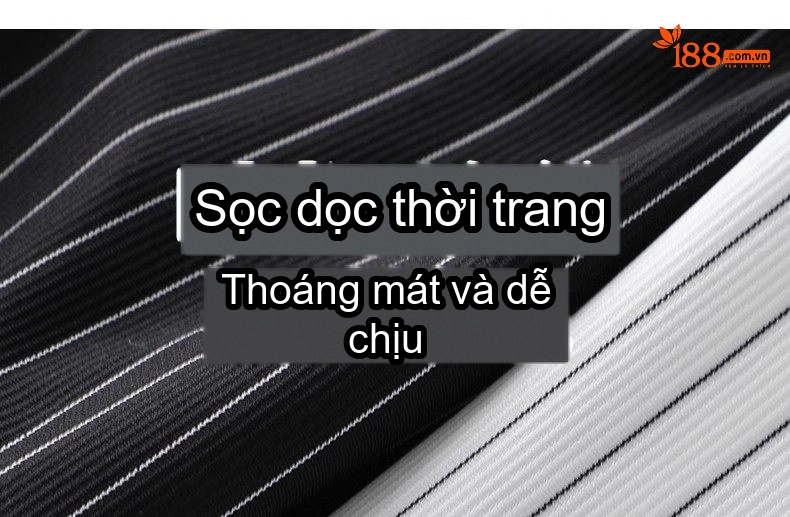 Áo Sơ Mi Tay Ngắn Nam Kẻ Sọc Cổ Trụ Form Rộng Chống Nhăn Màu Trắng, Đen chi tiết 2