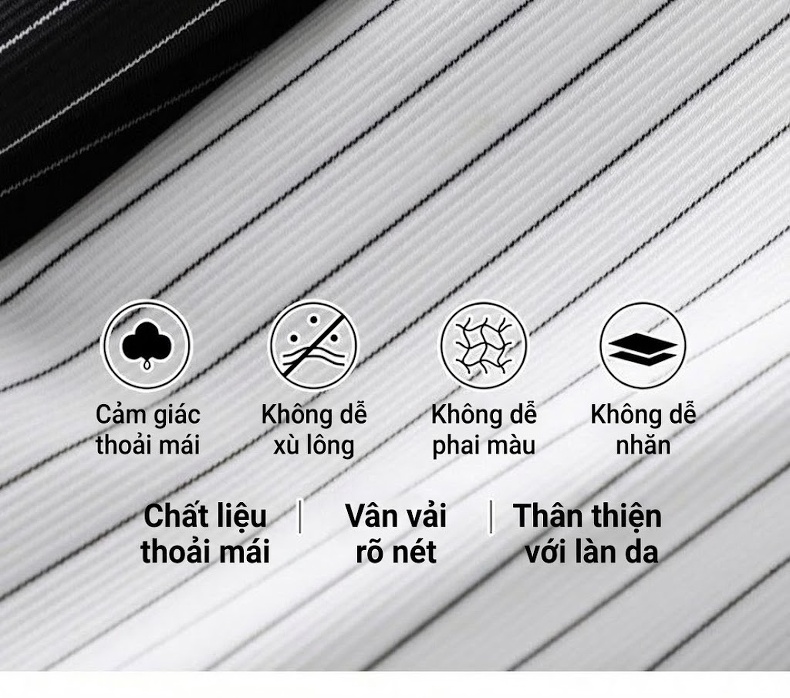 Áo Sơ Mi Tay Ngắn Nam Kẻ Sọc Cổ Trụ Form Rộng Chống Nhăn Màu Trắng, Đen chi tiết 3