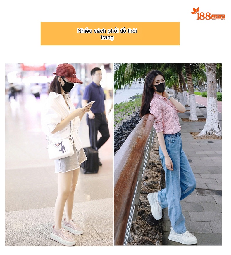 Giày Thể Thao Nữ Lưới Thoáng Khí Đế Dày Phong Cách Pháp Chiều Cao Đế Khoảng 5cm Màu Trắng, Đen, Hồng chi tiết 9