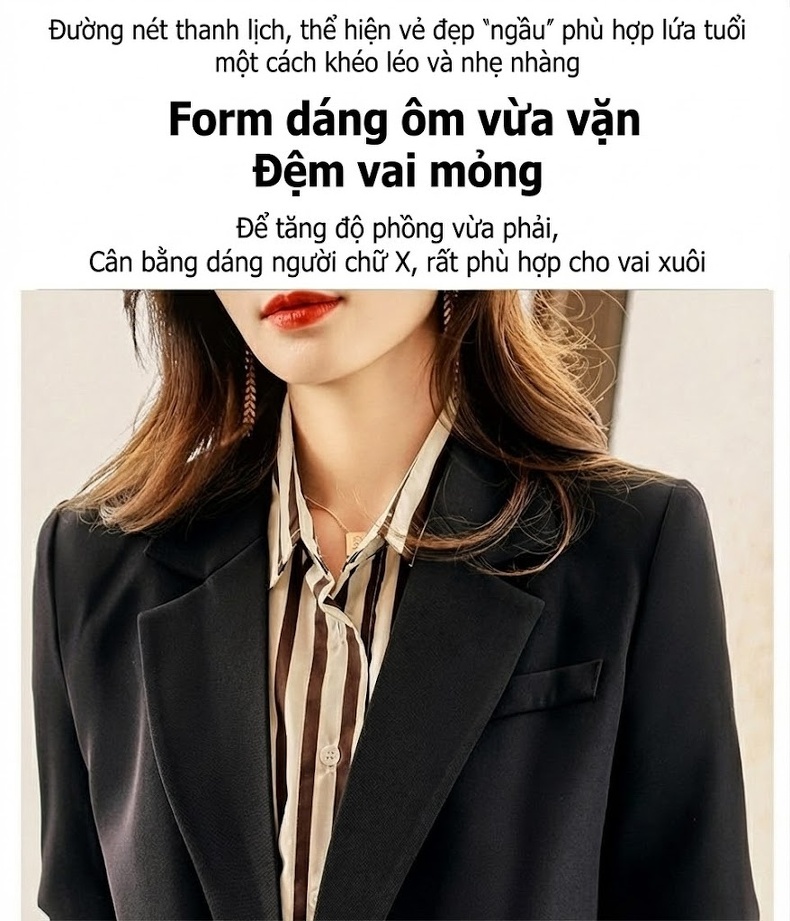 Áo Khoác Vest Nữ Thiết Kế Tay Lỡ Phong Cách Tiểu Thư Màu Cà Phê, Đen, Hồng chi tiết 7