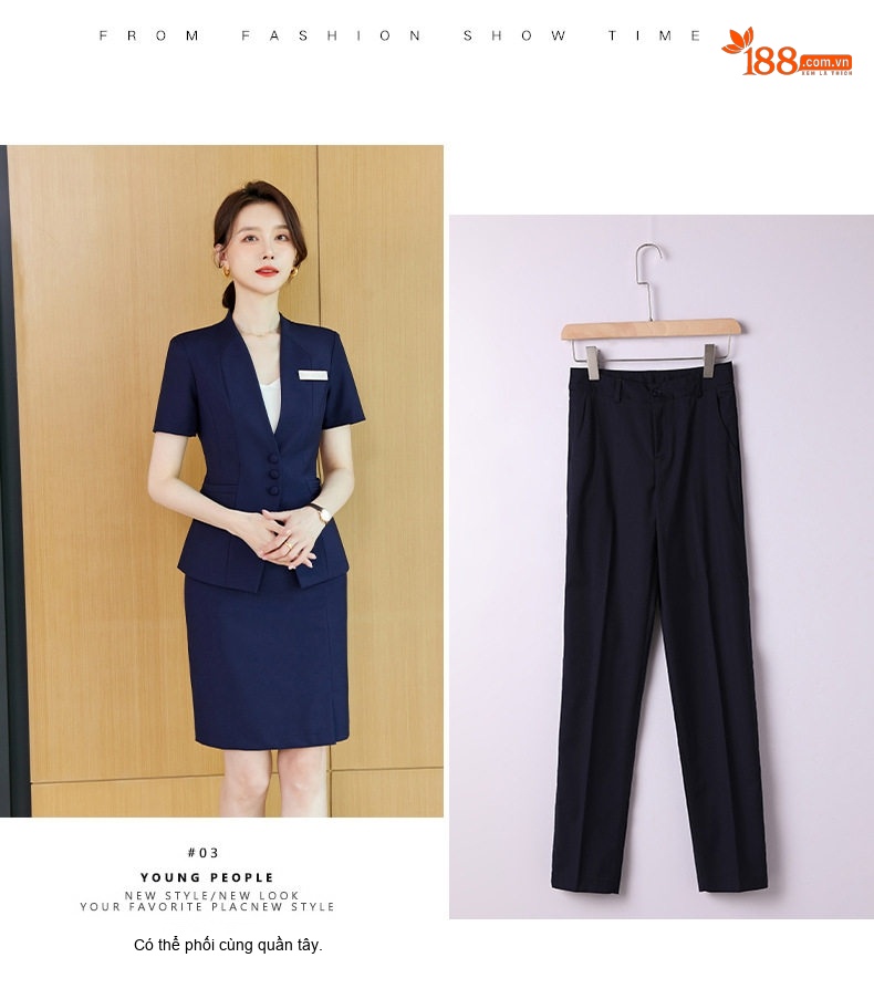 Bộ Vest Công Sở Nữ Tay Ngắn Cao Cấp, Sang Trọng Màu Xám, Xanh Navy chi tiết 22