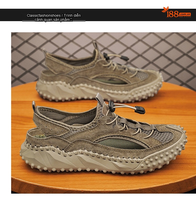 Sandal Leo Núi Nam Mũi Bít Thể Thao Thoáng Khí Chống Trượt Chiều Cao Đế Khoảng 3cm Màu Đen, Xám, Nâu chi tiết 15