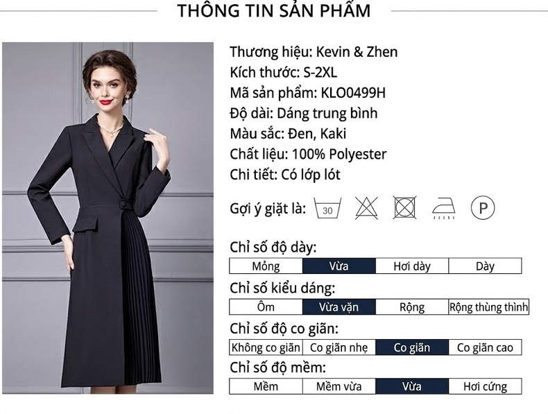 Váy Dáng Vest Nữ Tay Dài dáng chữ A Xếp Ly Phong Cách Thanh Lịch Màu Đen, Nâu chi tiết 18