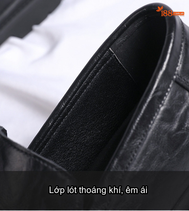 Giày Lười Nam Da Bóng Phong Cách Anh Quốc Chiều Cao Đế Khoảng 3cm Màu Đen, Nâu chi tiết 12