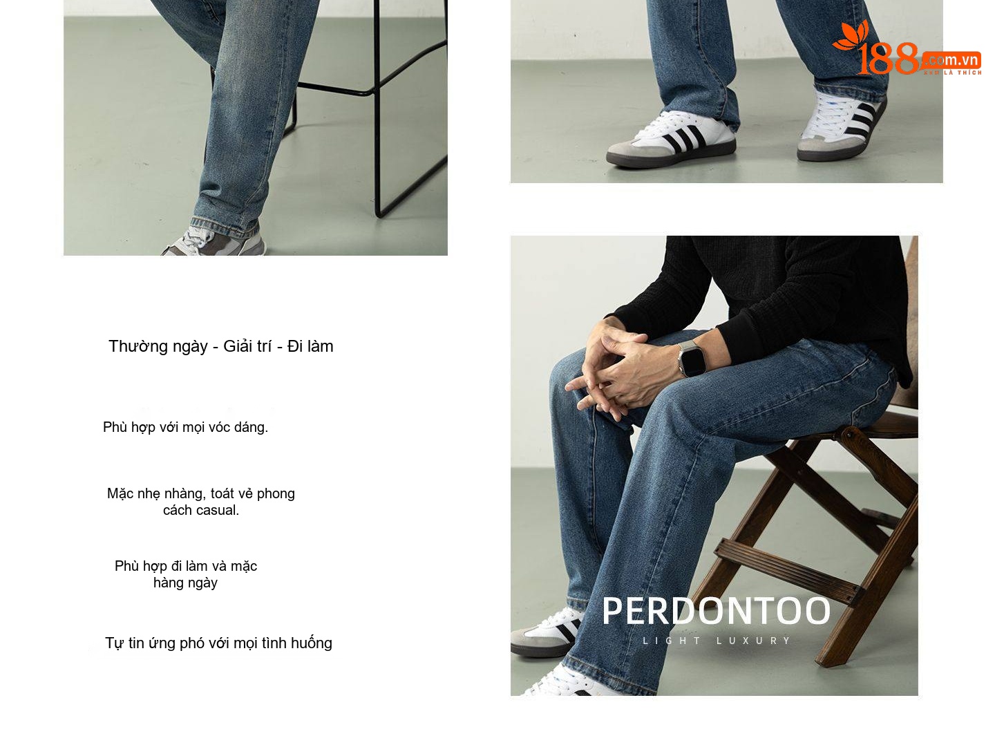 Quần Jean Nam Dáng Rộng Vừa Phải Phong Cách Retro Đường Phố Chất Vải Denim Xanh Dương