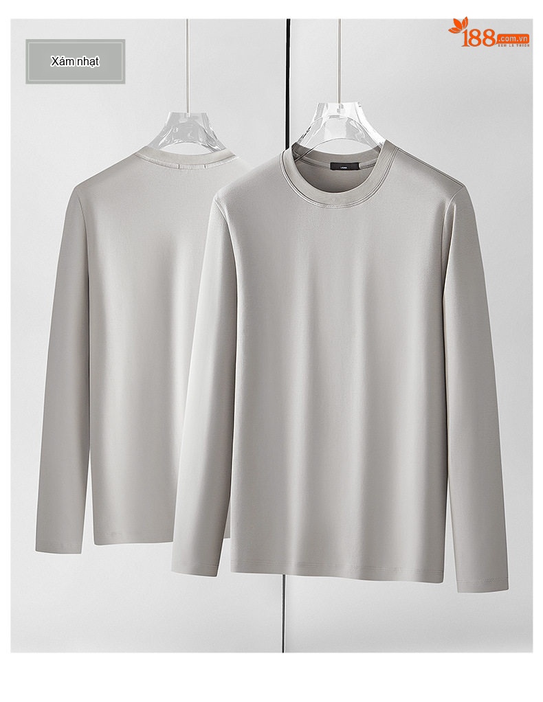 Áo Thun Dài Tay Nam Cotton Lụa Xử Lý Amoniac Màu Trắng, Kem, Nâu, Đen chi tiết 24