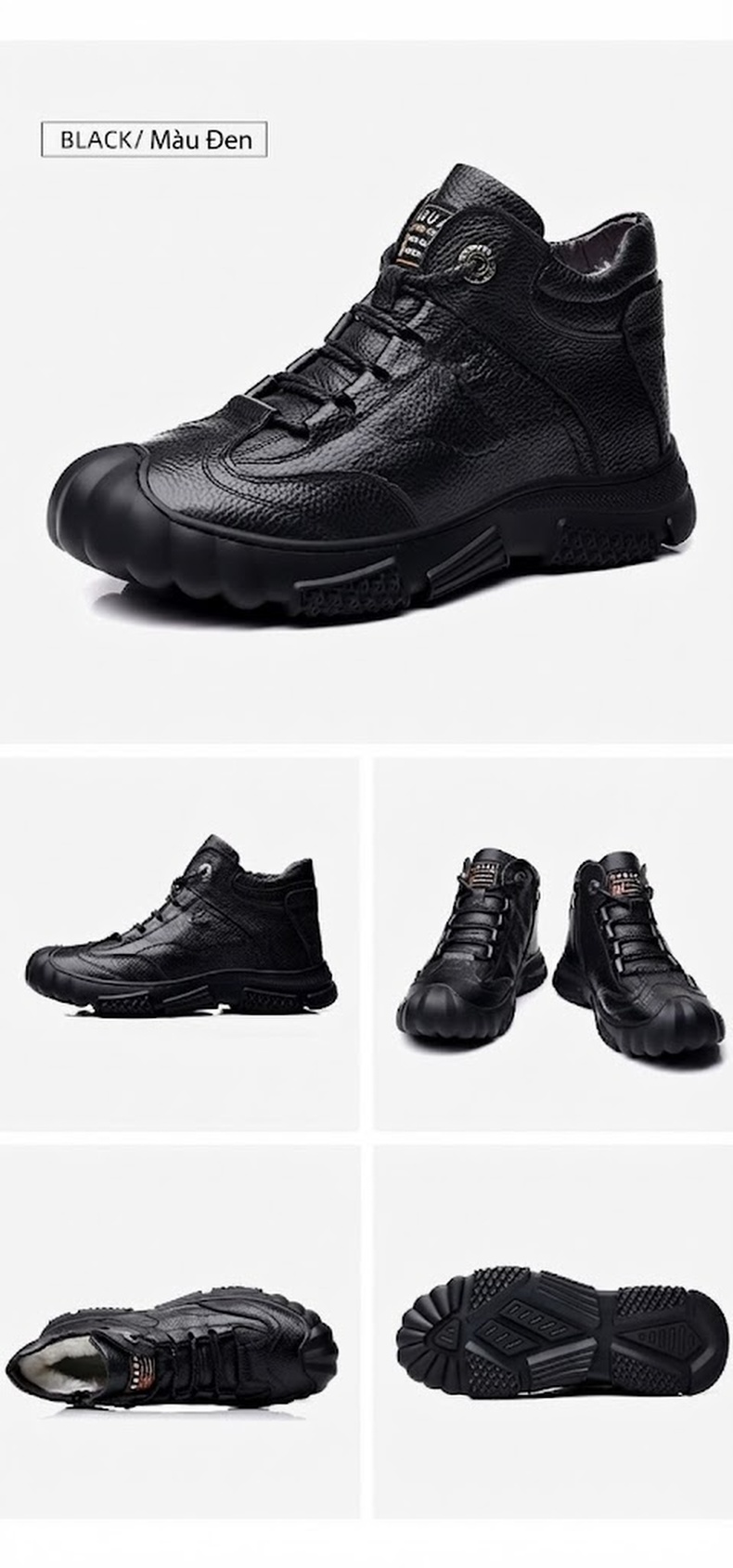 Giày Boot Nam Cao Cổ Da Mờ Lót Lông Ấm Áp Chiều Cao Đế Khoảng 3cm Màu Đen chi tiết 16