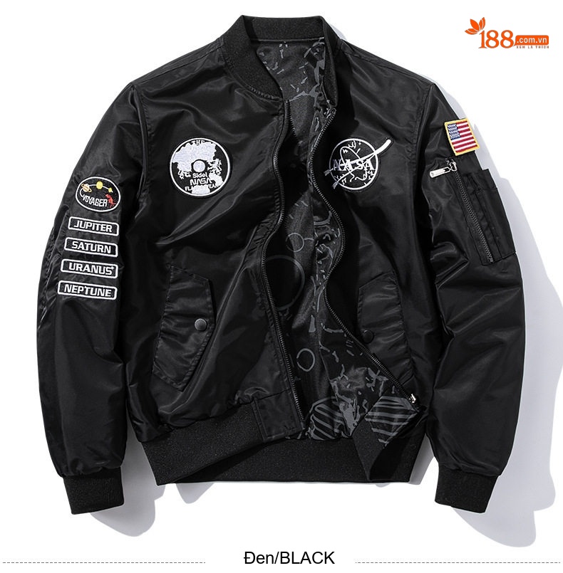 Áo Khoác Bomber Nam Nữ Dáng Rộng Hai Mặt Mặc Thu Đông Phong Cách Phi Công NASA Màu Xám, Xanh Navy, Xanh Lá, Đen... chi tiết 19