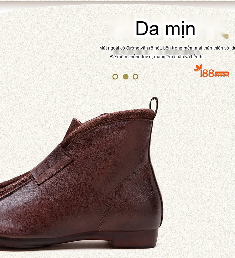 Boot Nữ Cổ Ngắn Da Mờ Phong Cách Retro Chiều Cao Đế Khoảng 1cm Màu Nâu, Vàng chi tiết 3