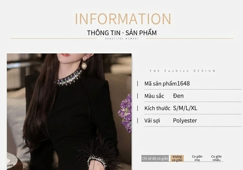 Váy Tiểu Thư Đính Lông Vũ và Đá Quý Thiết Kế Sang Trọng Màu Đen chi tiết 1
