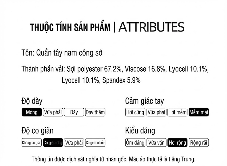 Quần Tây Nam Ống Suông Vừa Vặn Thoải Mái Màu Đen, Xám chi tiết 5