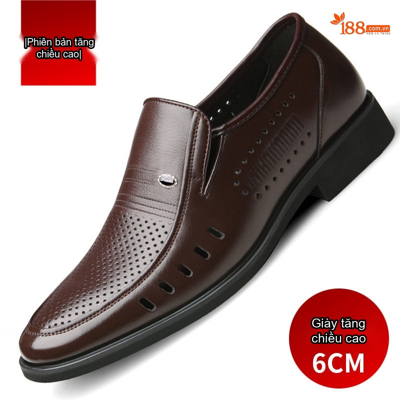 Giày Lười Nam Da Bóng Lót Lông Chiều Cao Đế 6cm Màu Đen, Nâu