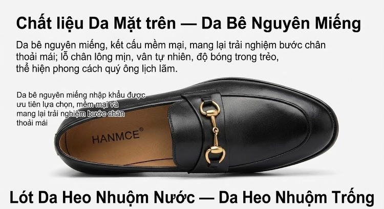 Giày Lười Nam Da Bóng Mũi Tròn Chiều Cao Đế Khoảng 3cm Màu Đen, Nâu chi tiết 4