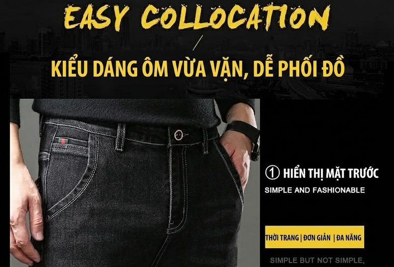 Quần Jean Nam Ống Suông Dáng Rộng Phong Cách Hàn Quốc Màu Đen, Xanh Đen chi tiết 5