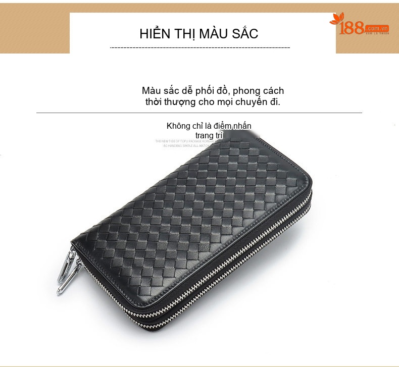 Ví Dài Nữ Da Cừu Thật Thủ Công Đan Móc Phong Cách Vintage Nhiều Ngăn Màu Đen, Hồng, Xanh Dương chi tiết 17