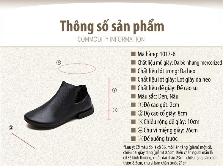 Giày Boot Nữ Da Bò Lười Đi Chiều Cao Đế Khoảng 2cm Màu Đen, Nâu chi tiết 2