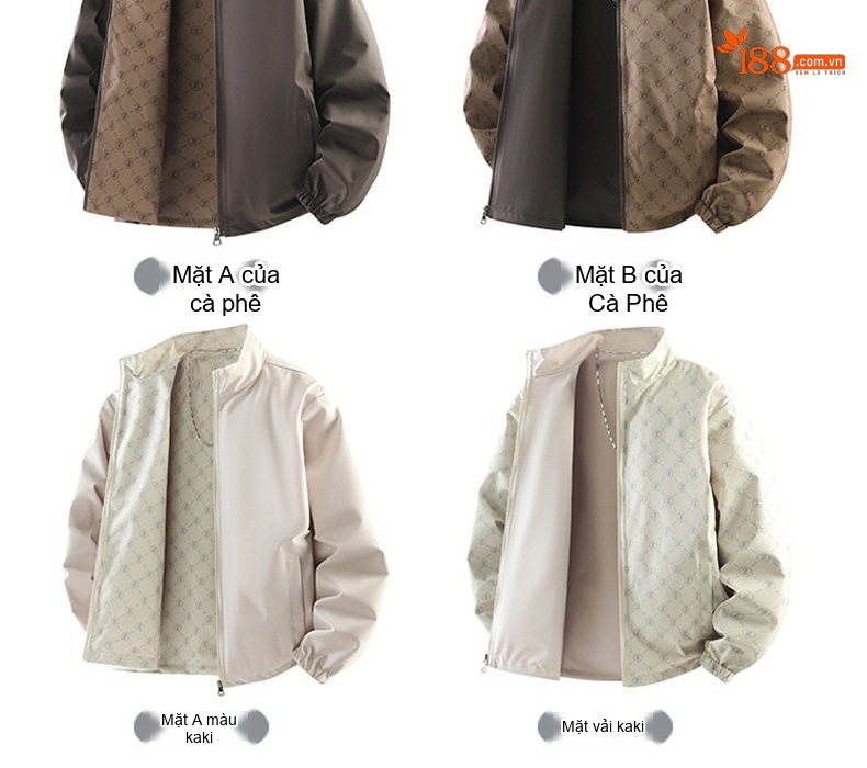 Áo Khoác Bomber Nam Hai Mặt Dáng Đứng Cổ Trụ Phong Cách Trẻ Trung Màu Be, Đen, Nâu chi tiết 3