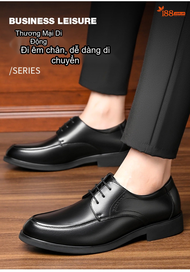Giày Tây Buộc Dây Nam Da Bóng Chiều Cao Đế Khoảng 3cm Màu Đen, Nâu chi tiết 3
