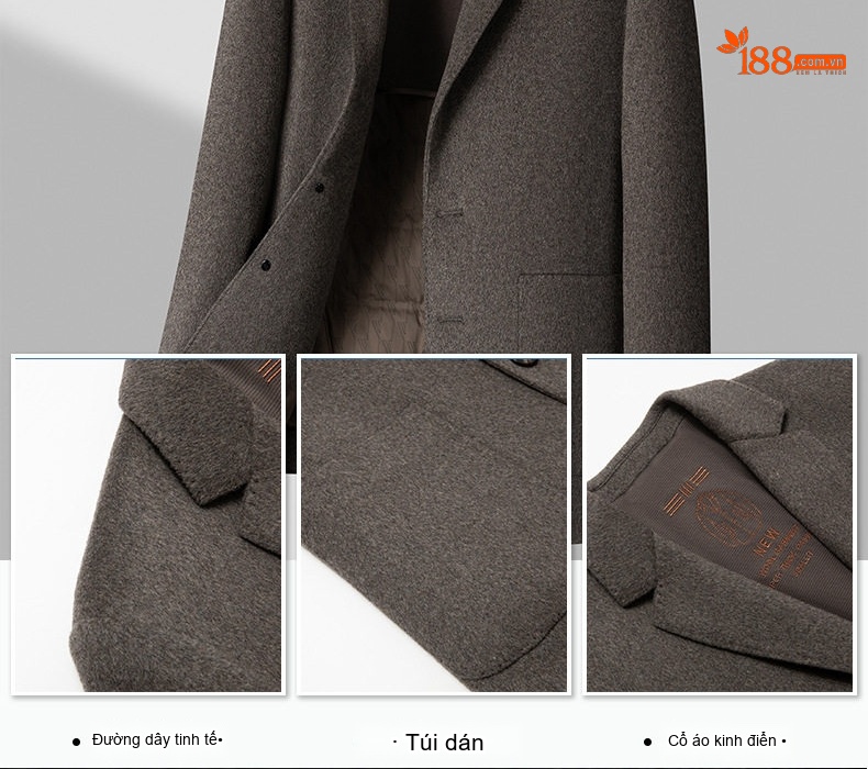 Áo Khoác Blazer Nam Hai Mặt 100% Lông Cừu Ngắn Tay Dáng Ôm Màu Xám chi tiết 4