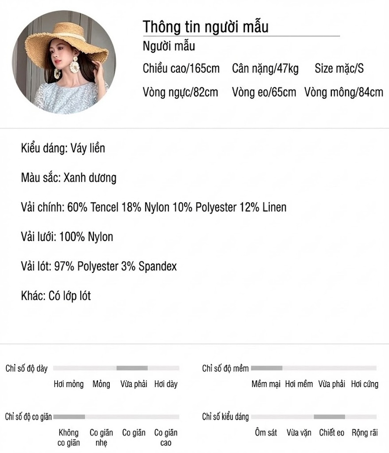 Váy Lưới Ren Xòe Dáng Dài Tay Ngắn Thắt Eo Màu Xanh Lam chi tiết 2