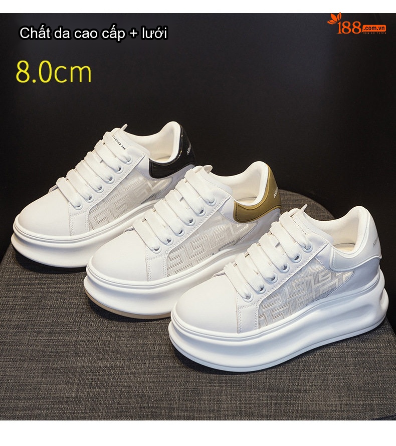 Giày Thể Thao Nữ Đế Cao Khoảng 5cm Kiểu Dáng Sneaker Màu Trắng, Đen, Vàng chi tiết 3