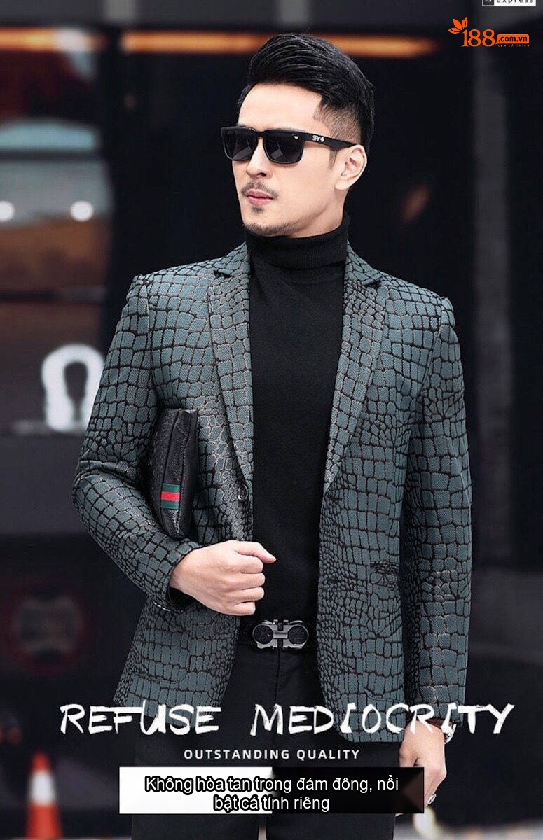 Áo Khoác Blazer Nam Da Cừu Ngắn Tay Phong Cách Hàn Quốc Màu Xám Đen chi tiết 1