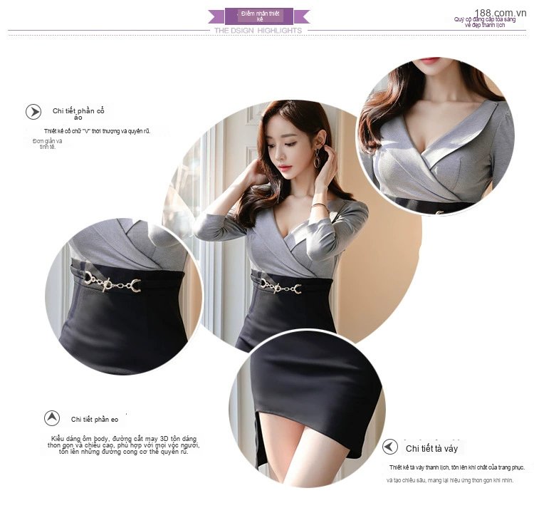 Váy Ôm Body Nữ Cổ chữ V Tay Lỡ Thiết Kế Bất Đối Xứng Màu Xám, Đen chi tiết 2