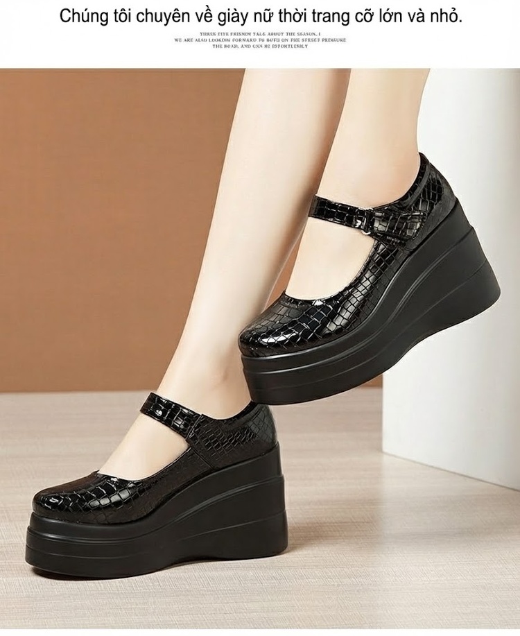 Giày Búp Bê Nữ Da Bóng Quai Ngang Chiều Cao Đế Khoảng 7cm Màu Đen, Trắng, Đỏ chi tiết 10