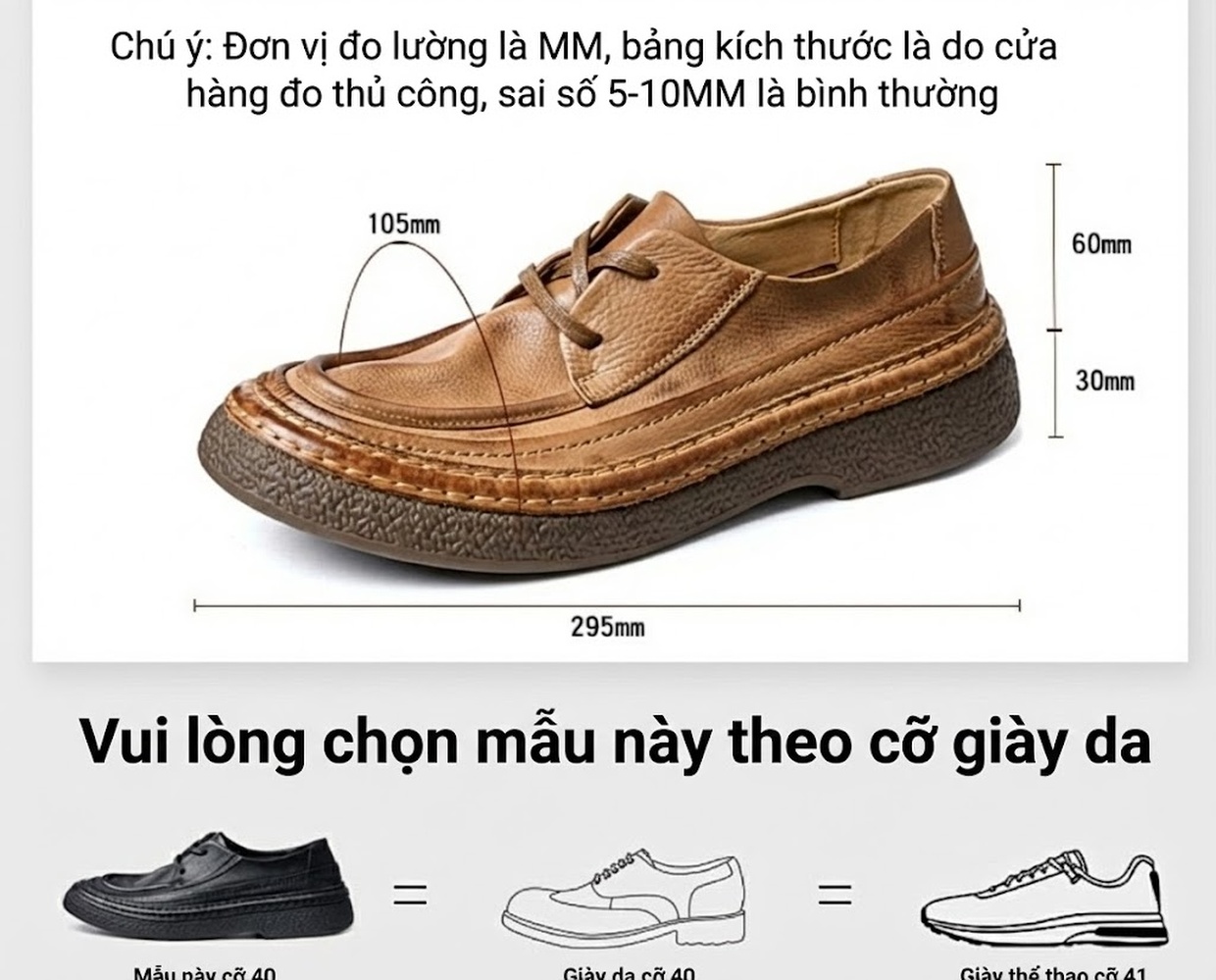 Giày Tây Buộc Dây Nam Da Thật Chiều Cao Đế Khoảng 3cm Màu Nâu, Đen chi tiết 4