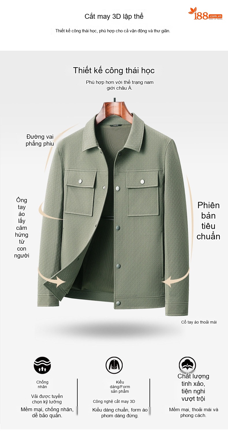 Áo Khoác Giữ Ấm Nam Cổ Bẻ Dáng Bomber Phong Cách Công Sở Màu Xanh, Trắng, Đen chi tiết 23