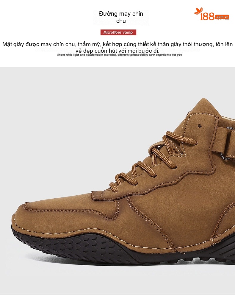 Giày Boot Nam Cổ Cao Dây Buộc Phong Cách Martin Chiều Cao Đế Khoảng 3cm Màu Nâu, Đen chi tiết 10