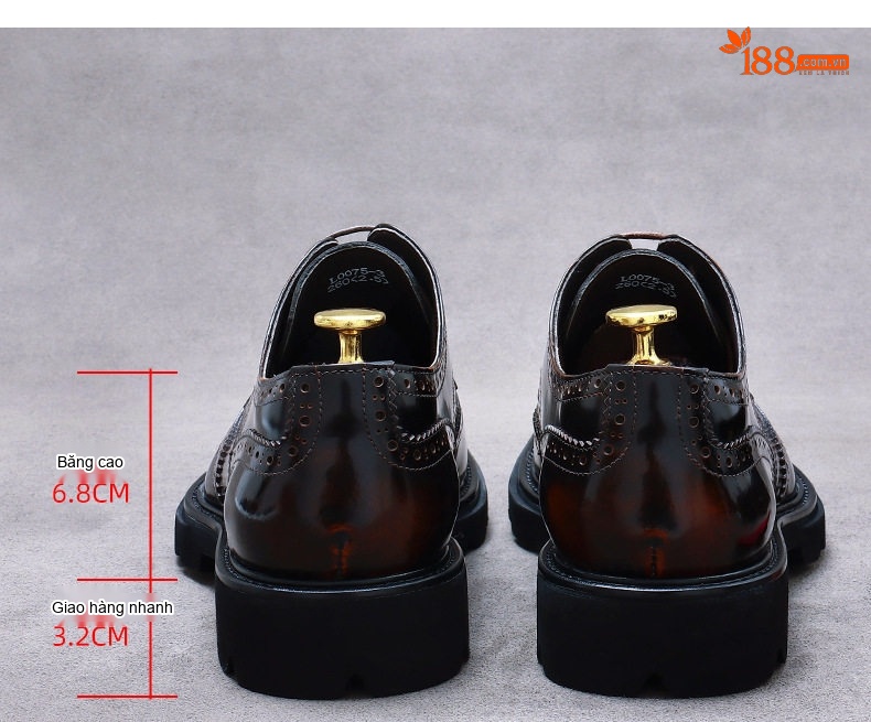 Giày Tây Buộc Dây Nam Da Bò Đế Dày Chiều Cao Đế Khoảng 3cm Màu Đen, Nâu chi tiết 20