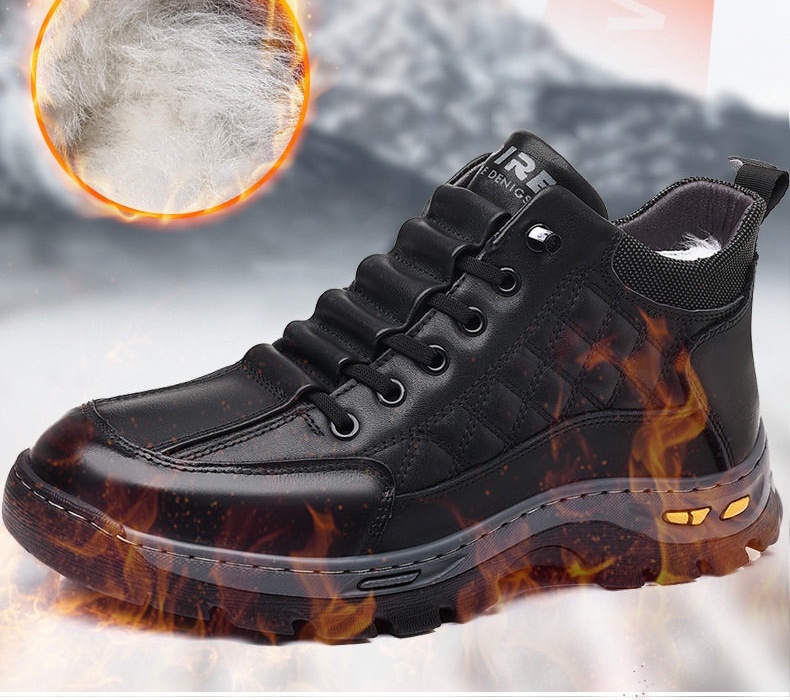 Giày Boot Nam Cao Cổ Lót Lông Cừu Giữ Ấm Chiều Cao Đế Khoảng 4cm Màu Đen chi tiết 4