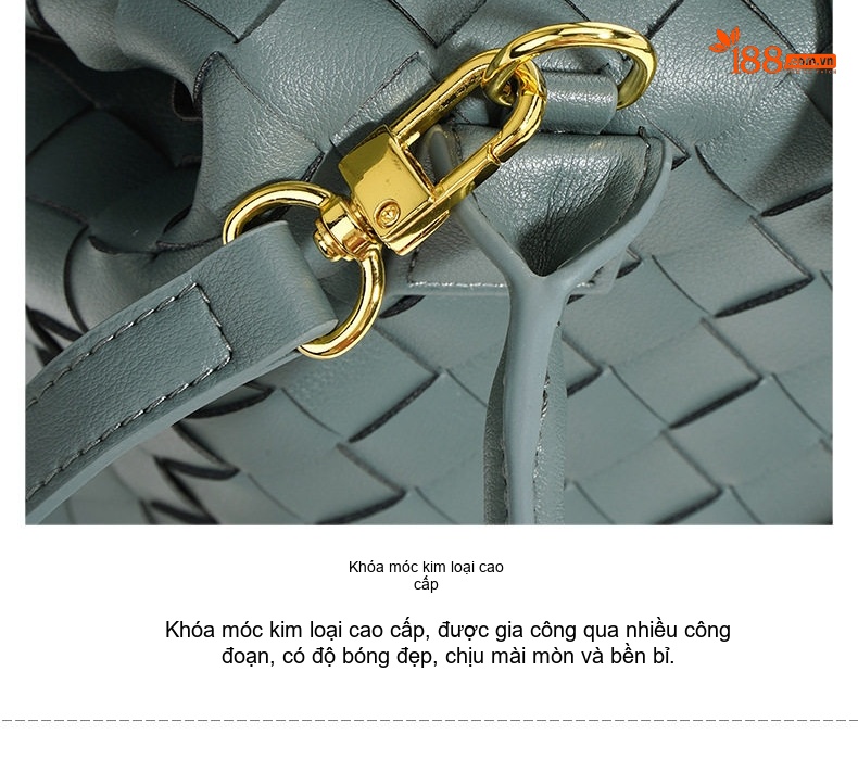 Túi Xách Tay Nữ Da Bò Đan Dây Thời Trang Màu Xanh, Xám, Nâu chi tiết 12