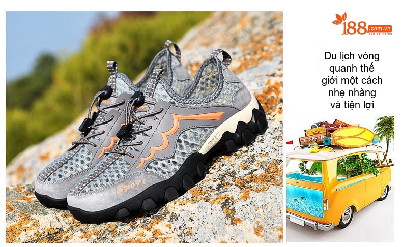 Giày Leo Núi Nam Lưới Thoáng Khí Nhanh Khô Chiều Cao Đế Khoảng 3cm Màu Xám, Đen, Nâu chi tiết 20