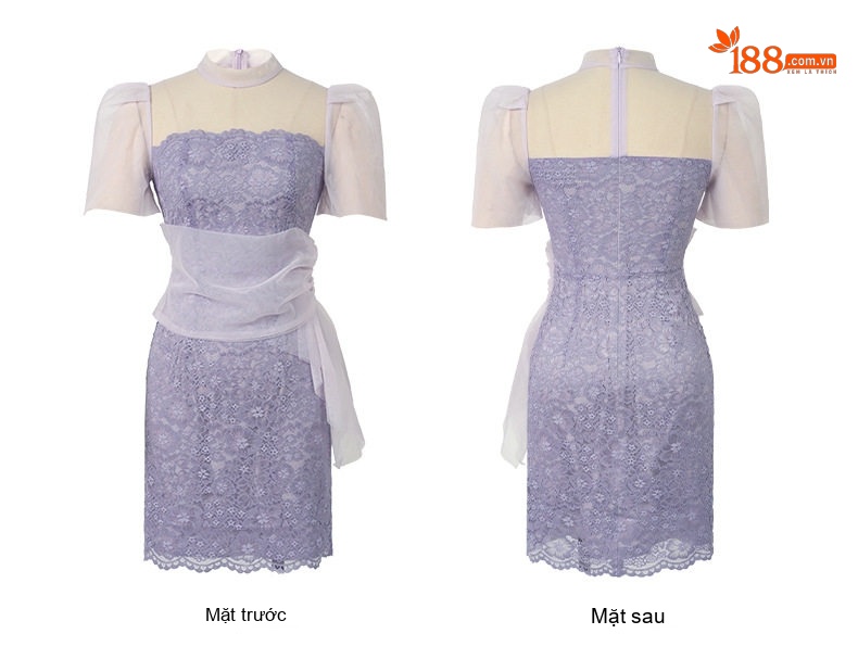 Váy Ôm Body Ren Ngắn Tay Phong Cách Gợi Cảm Màu Đen, Tím chi tiết 8