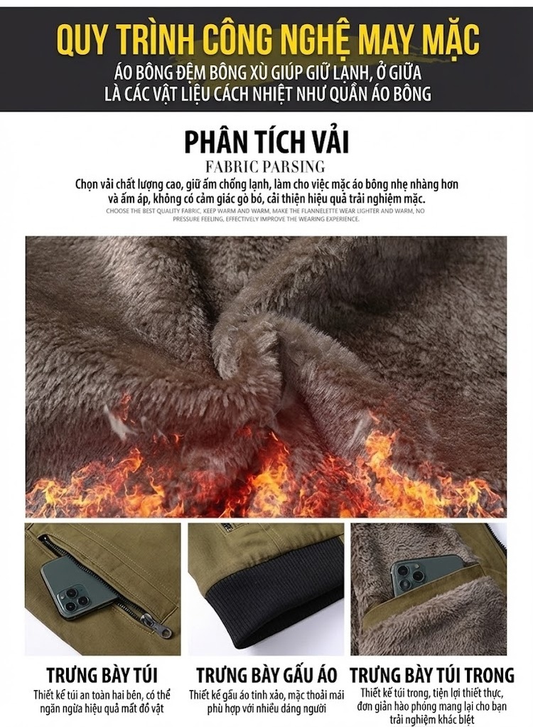 Áo Khoác Nam Dáng Bomber Lót Lông Dày Dặn Phong Cách Hàn Quốc Màu Xanh, Đen, Đỏ... chi tiết 4