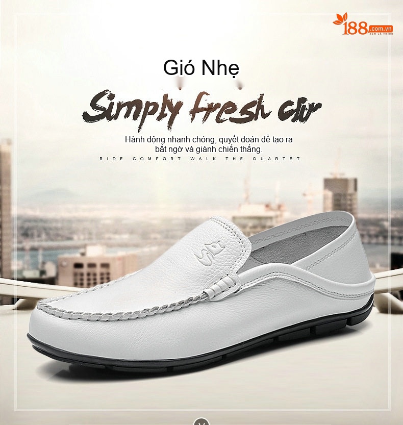 Giày Lười Nam Da Bò Chiều Cao Đế Khoảng 2cm Phong Cách Anh Quốc Màu Đen, Nâu, Trắng, Xanh Navy... chi tiết 1