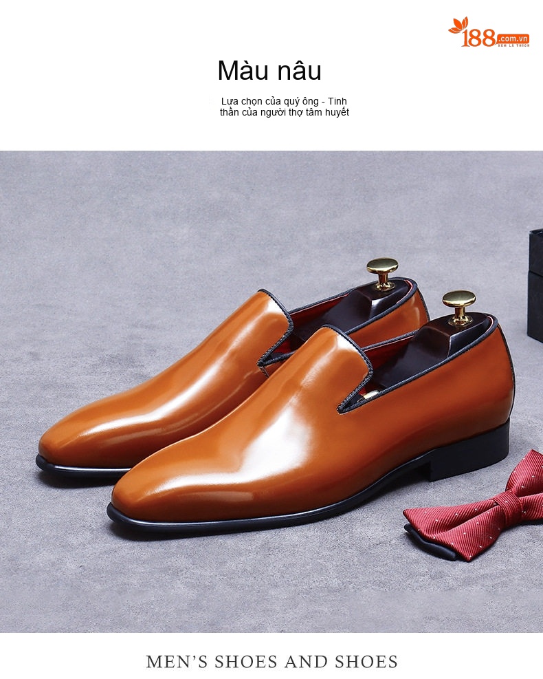 Giày Lười Nam Da Bò Bóng Chiều Cao Đế Khoảng 2cm Màu Đen, Nâu chi tiết 4