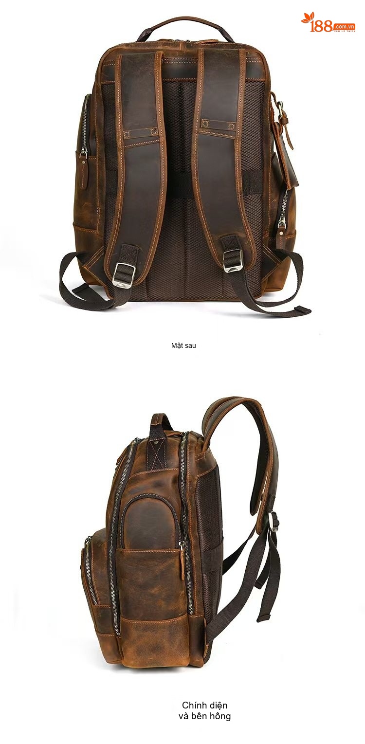 Balo Da Thật Mad Horse 15.6 Inch Dung Tích Lớn Phong Cách Retro Màu Nâu, Đen chi tiết 15