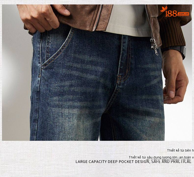 Quần Jean Nam Cotton Dáng Ôm Vừa Vặn Màu Xanh Denim chi tiết 22