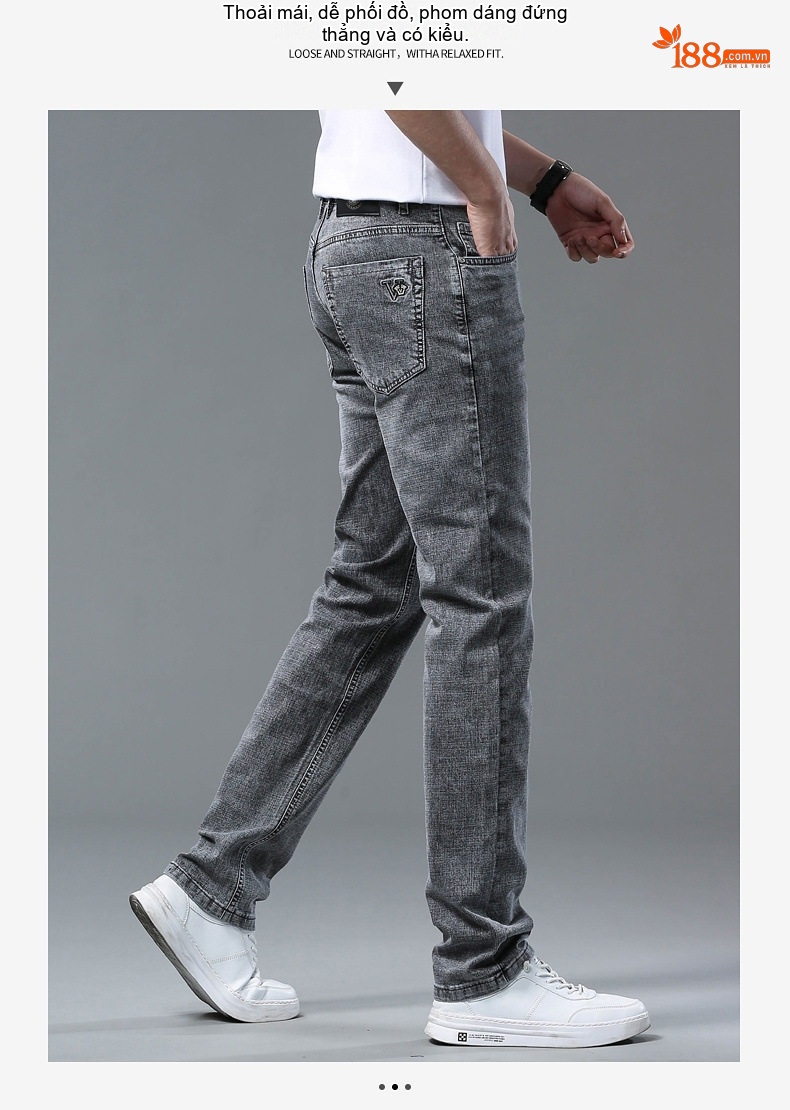 Quần Jean Nam Ống Đứng Dáng Rộng Co Giãn Nhẹ Phong Cách Casual Màu Xanh, Xám chi tiết 27