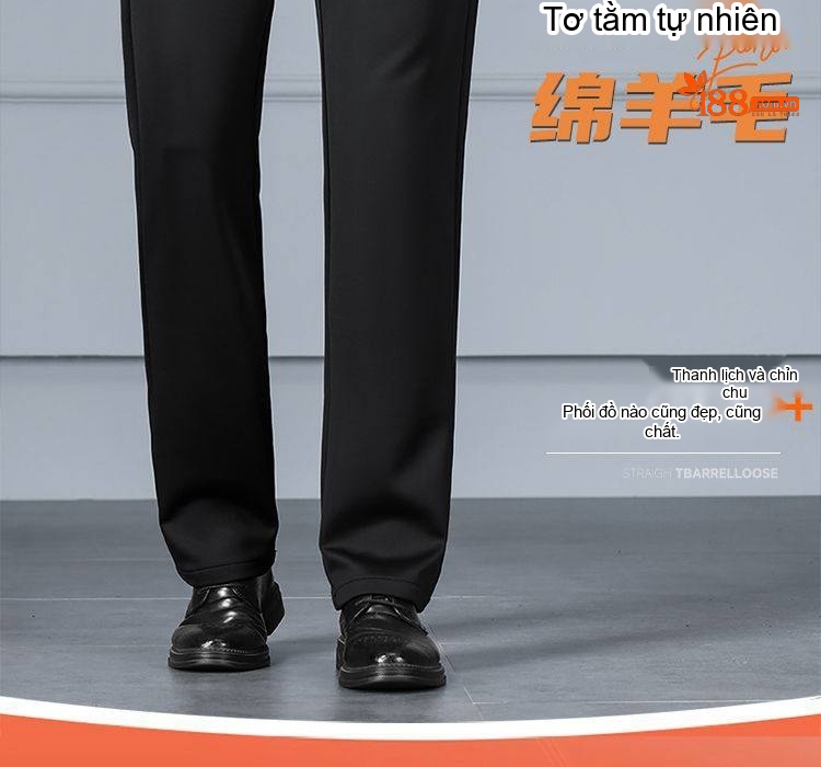 Quần Tây Nam Ống Đứng Mùa Thu Đông Chất Liệu Lông Cừu, Tơ Tằm Thoải Mái Co Giãn Màu Đen, Xám, Xanh Navy chi tiết 2