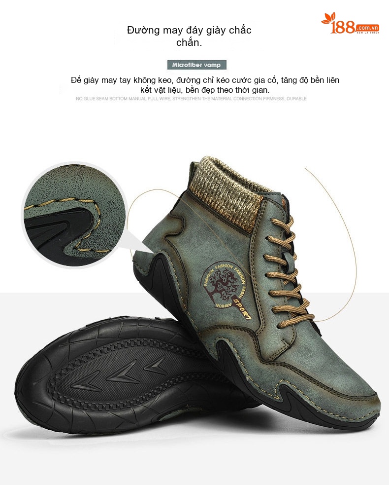 Giày Boot Martin Nam Cổ Lửng Da Mờ Chiều Cao Đế Khoảng 3cm Màu Xanh, Nâu chi tiết 16
