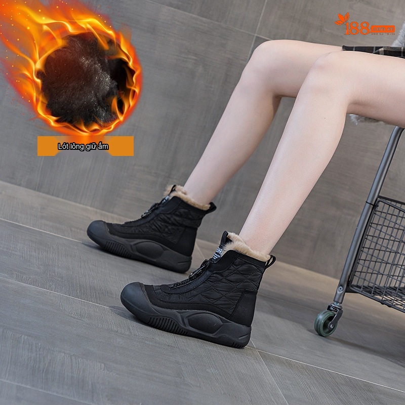 Giày Bốt Nữ Da Mặt Đế Bánh Mì Chiều Cao Đế Khoảng 5cm Màu Kem, Đen, Trắng, Tím...